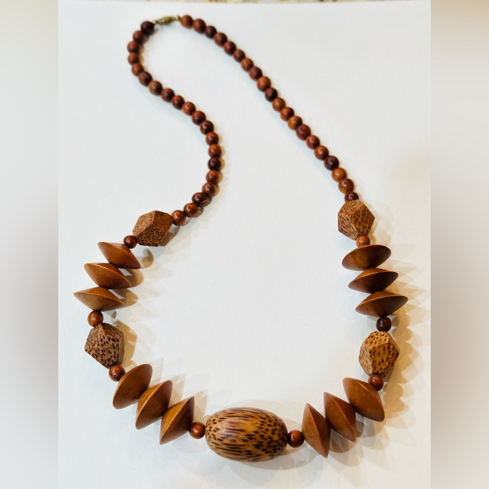 Women’s 26” Wood and Coconut Shell Bead Necklace